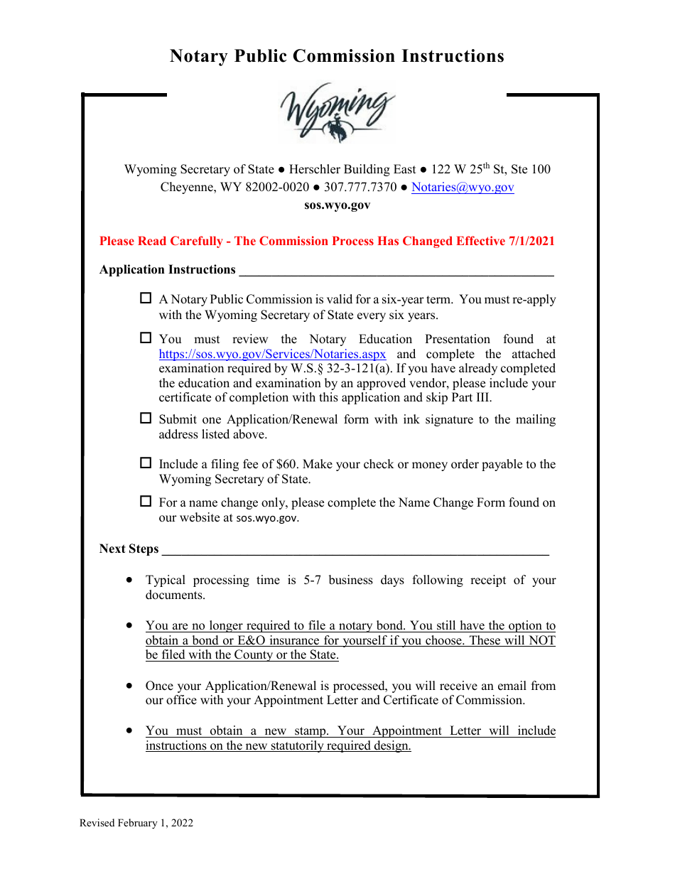 Notary Public Commission Application / Renewal - Wyoming, Page 1