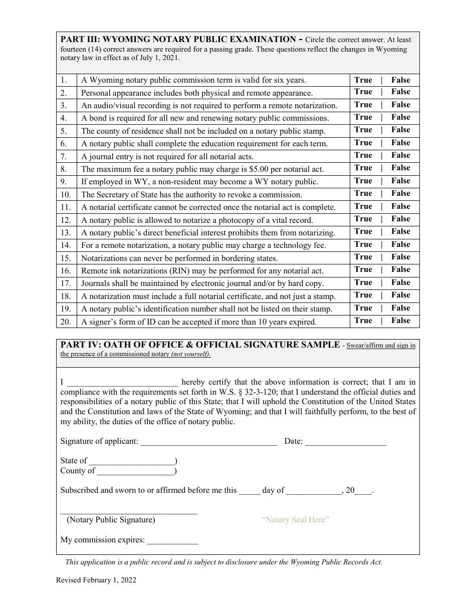Notary Public Commission Application / Renewal - Wyoming, Page 3