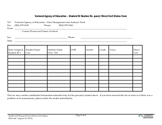 Student Id Number Request/Direct Certification Status Form - Vermont, Page 2