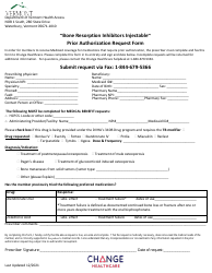 Document preview: Prior Authorization Request Form - Bone Resorption Inhibitors Injectable - Vermont