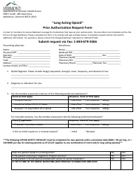 Long Acting Opioids Prior Authorization Request Form - Vermont