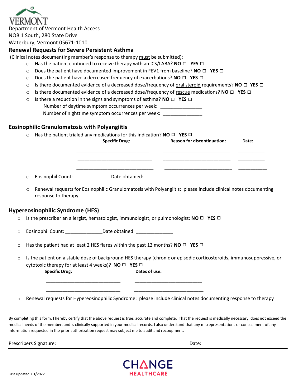 Nucala Prior Authorization Request Form - Vermont, Page 2