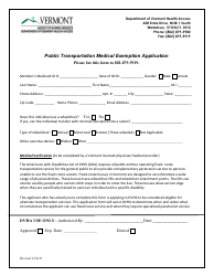 Public Transportation Medical Exemption Application - Vermont