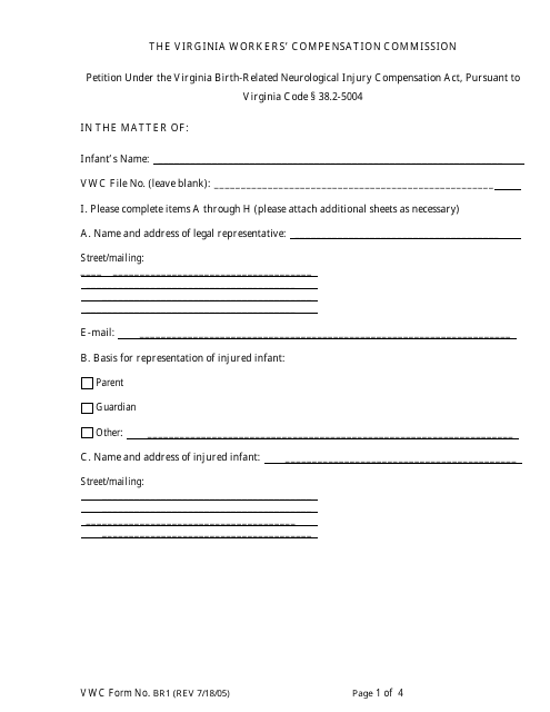 VWC Form BR1  Printable Pdf