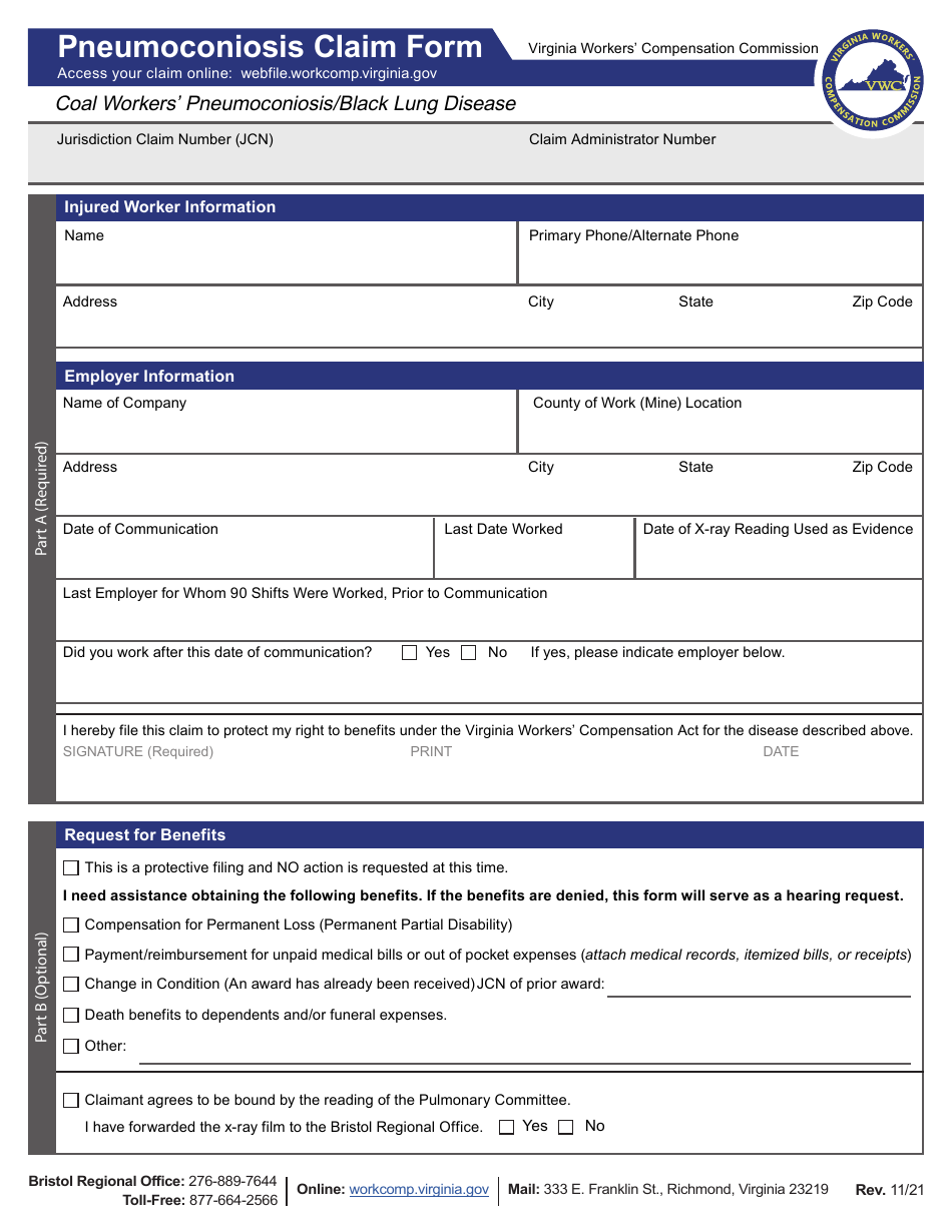 Virginia Pneumoconiosis Claim Form Fill Out Sign Online And Download Pdf Templateroller 7727