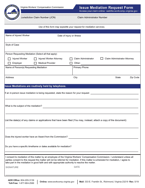 Issue Mediation Request Form - Virginia Download Pdf
