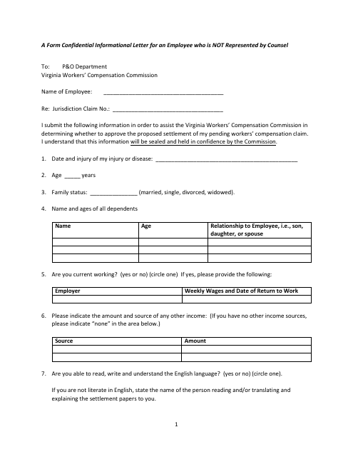 Informational Letter Where Employee Is Not Represented by Counsel - Virginia Download Pdf