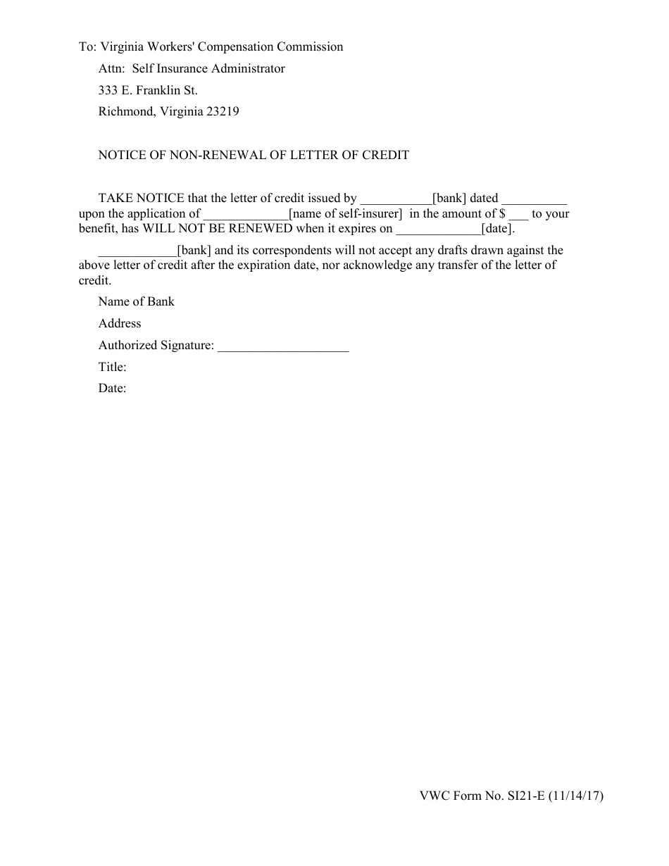 VWC Form SI21-B Irrevocable Letter of Credit - Virginia, Page 5
