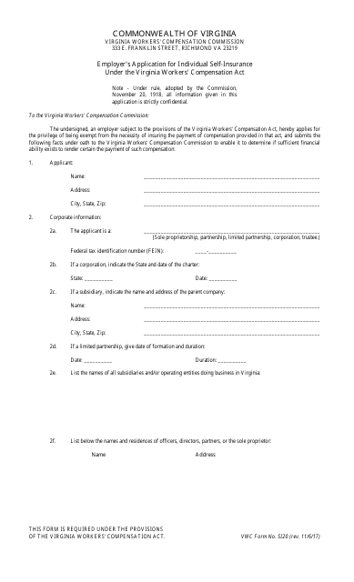 VWC Form SI20  Printable Pdf