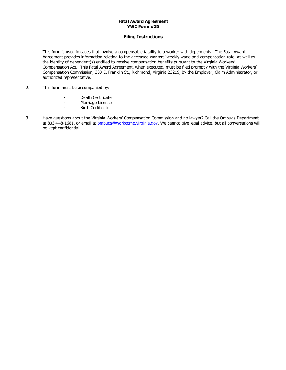 VWC Form 35 Fatal Award Agreement - Virginia, Page 2