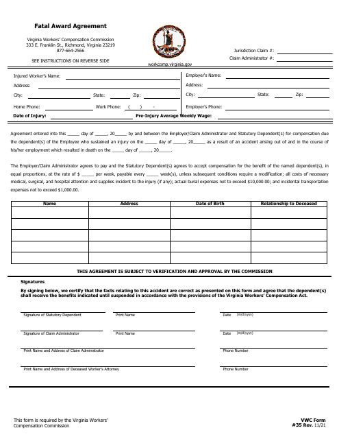 VWC Form 35  Printable Pdf