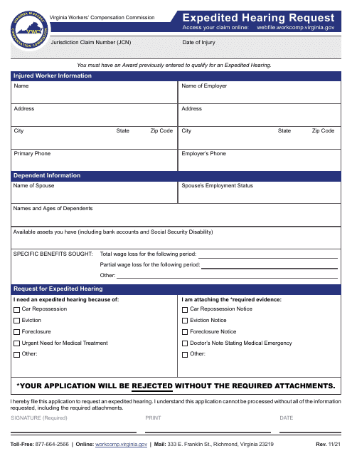 Expedited Hearing Request - Virginia