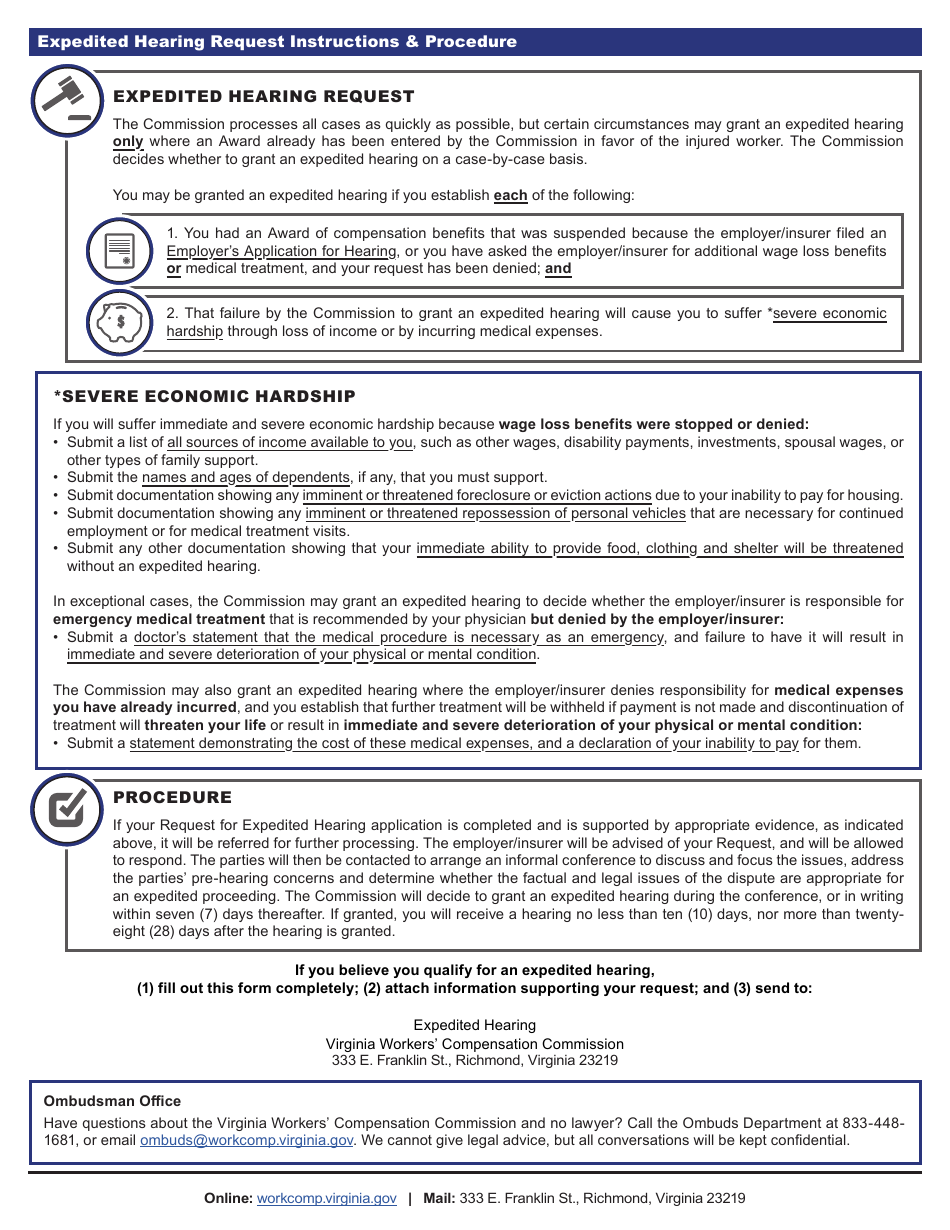 Virginia Expedited Hearing Request - Fill Out, Sign Online and Download ...