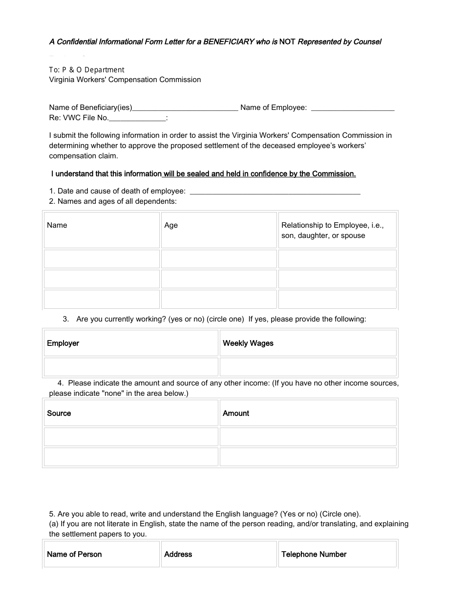 Virginia Letter for Beneficiary in Fatal Case - Fill Out, Sign Online ...