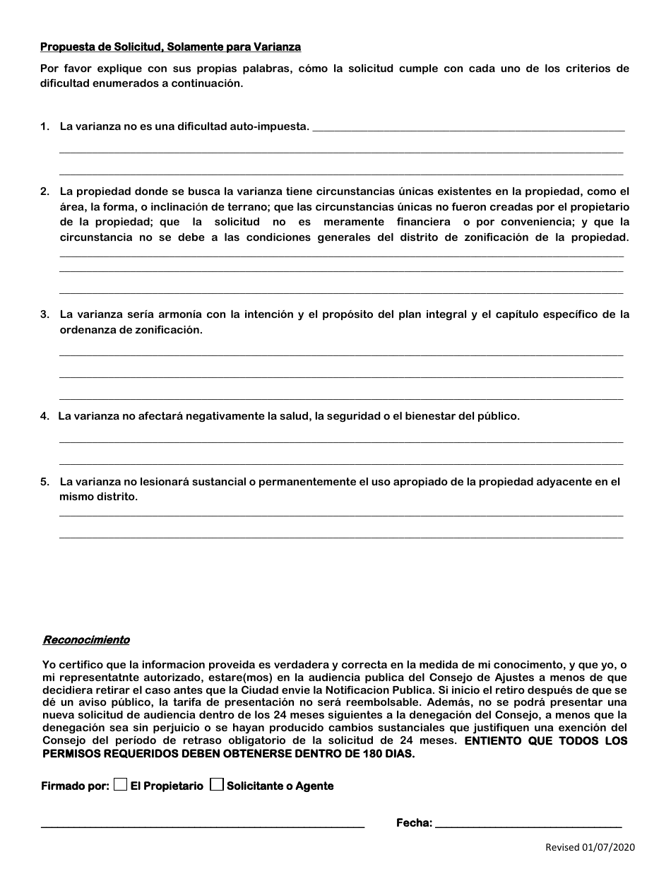 Solicitud a La Mesa Directiva De Ajuste De Zonificacion - City of Fort Worth, Texas (Spanish), Page 4
