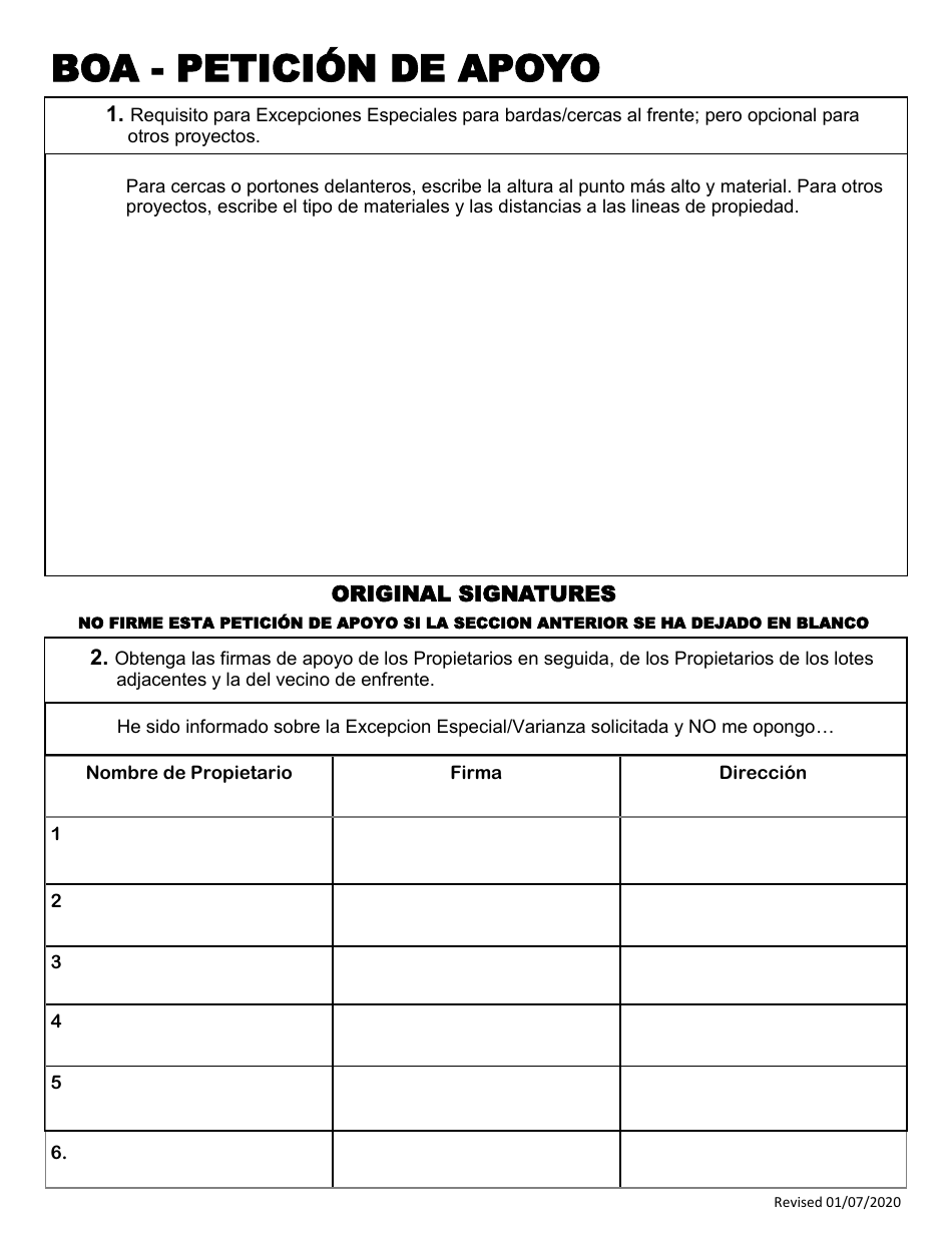 Solicitud a La Mesa Directiva De Ajuste De Zonificacion - City of Fort Worth, Texas (Spanish), Page 7