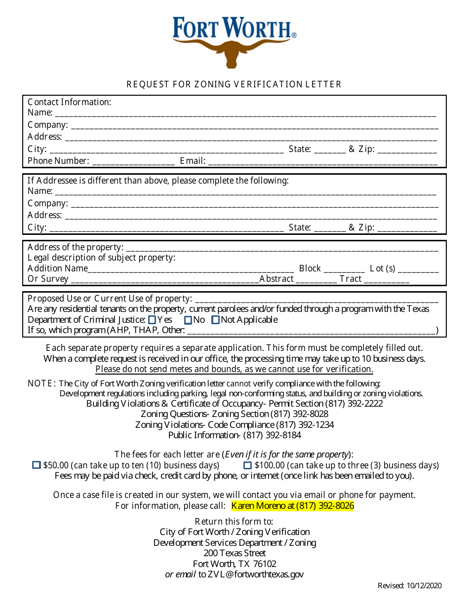 Request for Zoning Verification Letter - City of Fort Worth, Texas, Page 2