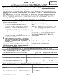 Form CCR VITAL08 Application for Certified Copy of a Marriage Record - Ventura County, California