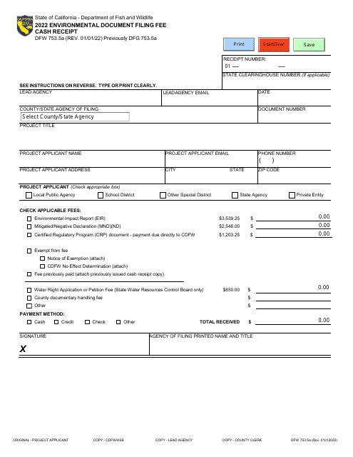Form DFW753.5A 2022 Printable Pdf