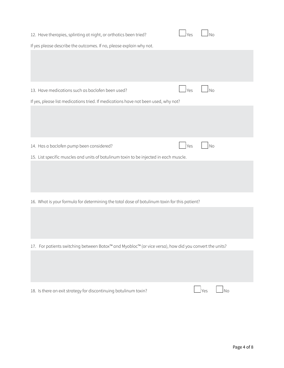 Form HCA13-003 Botulinum Toxin Request - Washington, Page 4
