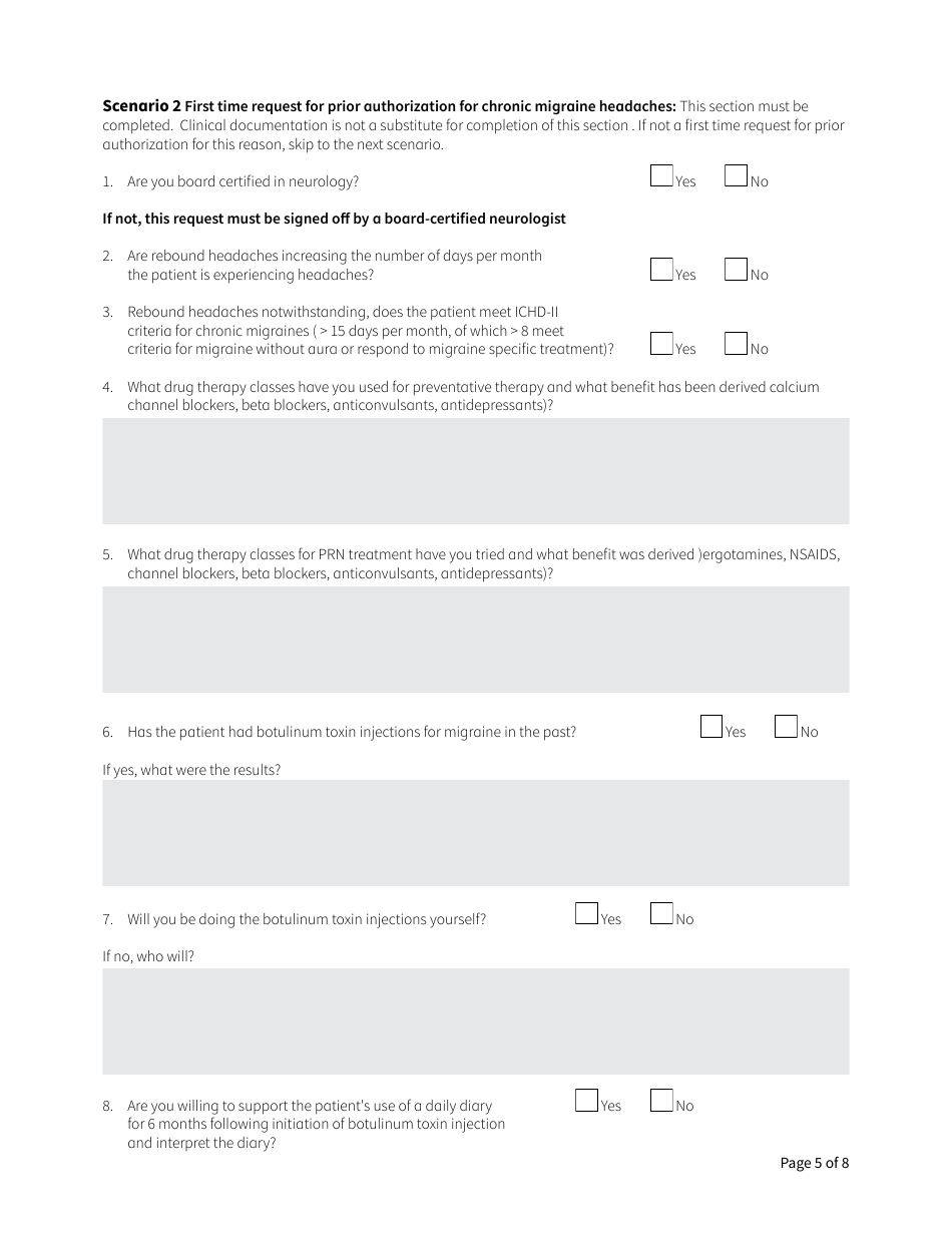 Form HCA13-003 Botulinum Toxin Request - Washington, Page 5
