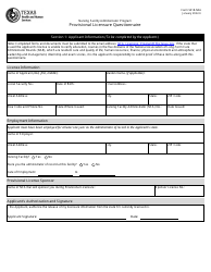 Form 5518-NFA Provisional Licensure Questionnaire - Texas