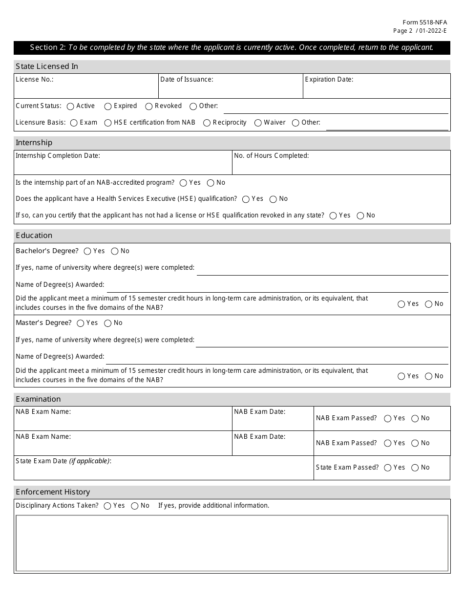 Form 5518-NFA Provisional Licensure Questionnaire - Texas, Page 2