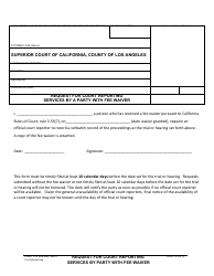 Form LACIV269 &quot;Request for Court Reporting Services by a Party With Fee Waiver&quot; - County of Los Angeles, California