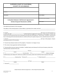 Form LACIV284 &quot;Unlawful Detainer Settlement Agreement - Online Dispute Resolution (Odr)&quot; - County of Los Angeles, California