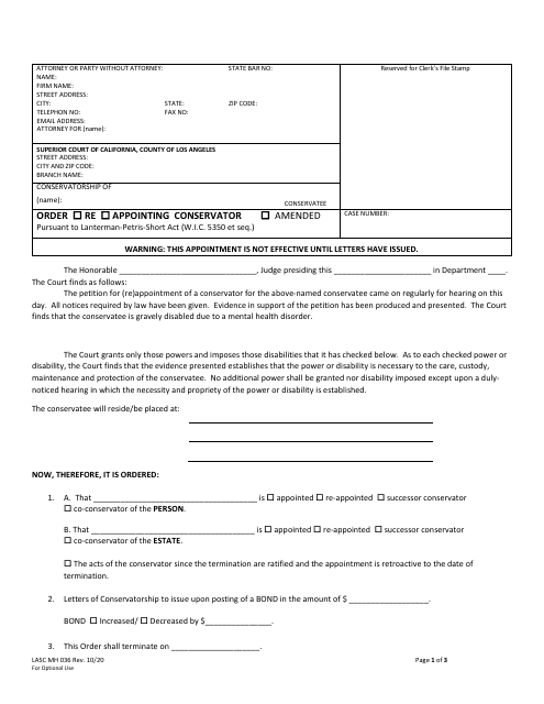 Form MH036 - Fill Out, Sign Online and Download Fillable PDF, County of ...