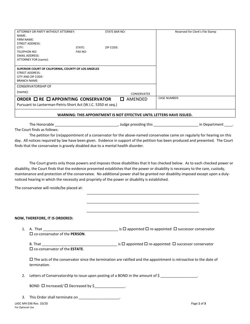 Form MH036 - Fill Out, Sign Online and Download Fillable PDF, County of ...