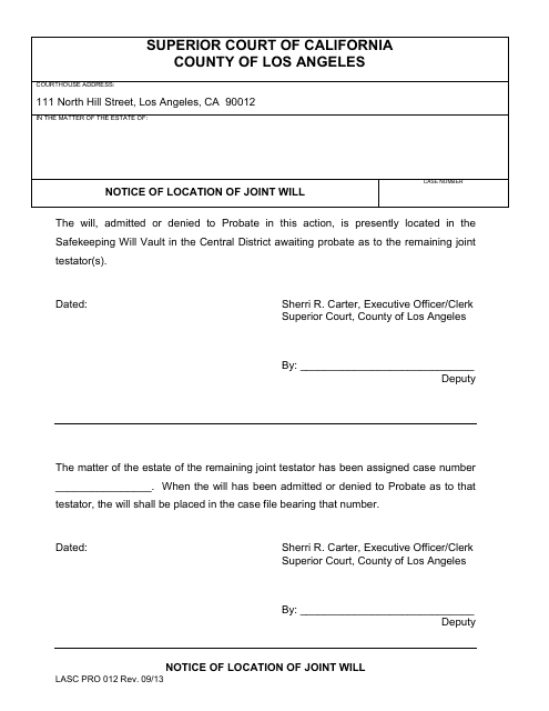 Form PRO012  Printable Pdf