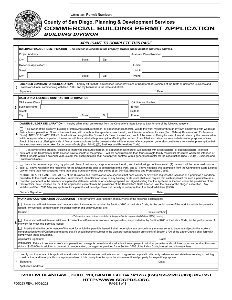 Form Pds293 Fill Out Sign Online And Download Fillable Pdf County Of San Diego California 0152