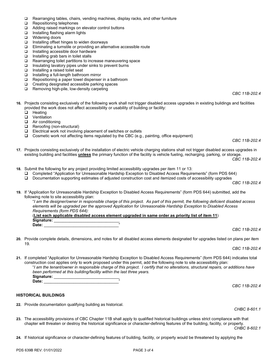Form PDS639B Accessibility Correction List - Existing and Historical Buildings - County of San Diego, California, Page 3