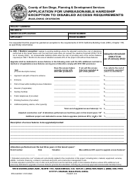 Form PDS644 Application for Unreasonable Hardship Exception to Disabled Access Requirements - County of San Diego, California