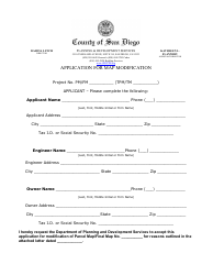 Document preview: Application for Map Modification - County of San Diego, California