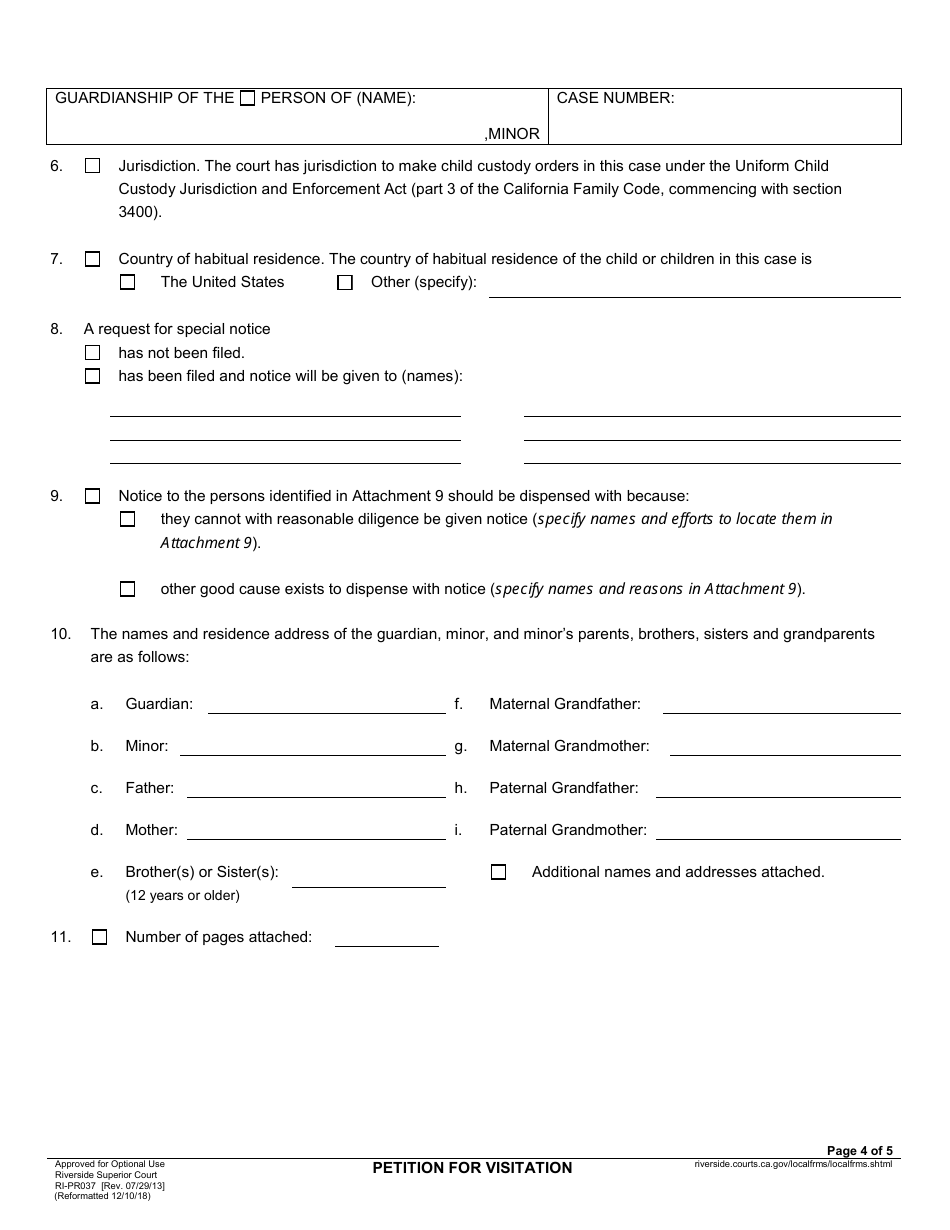 Form RI-PR037 Petition for Visitation - County of Riverside, California, Page 4