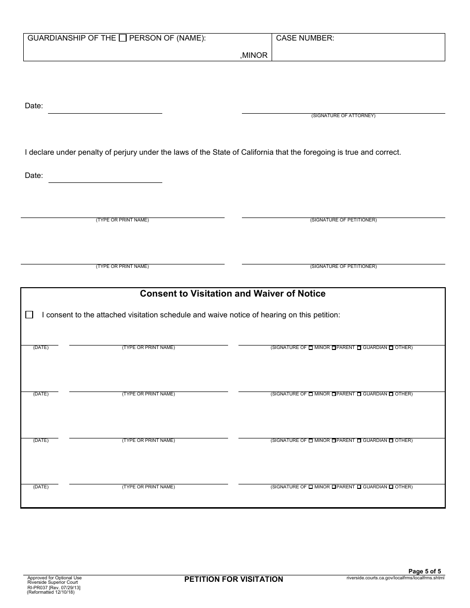 Form RI-PR037 Petition for Visitation - County of Riverside, California, Page 5