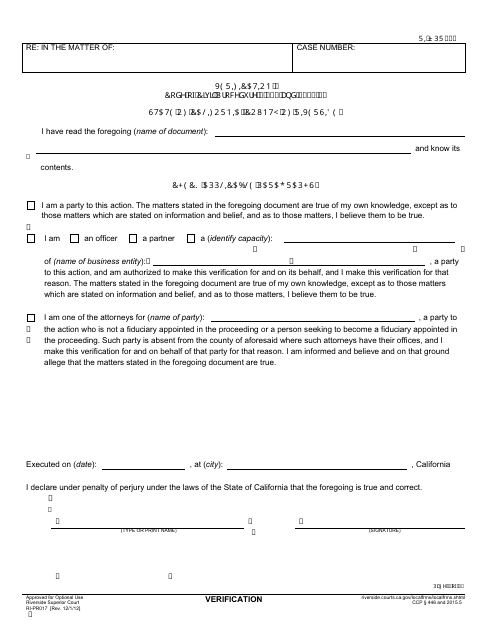 Form RI-PR017 Verification - County of Riverside, California