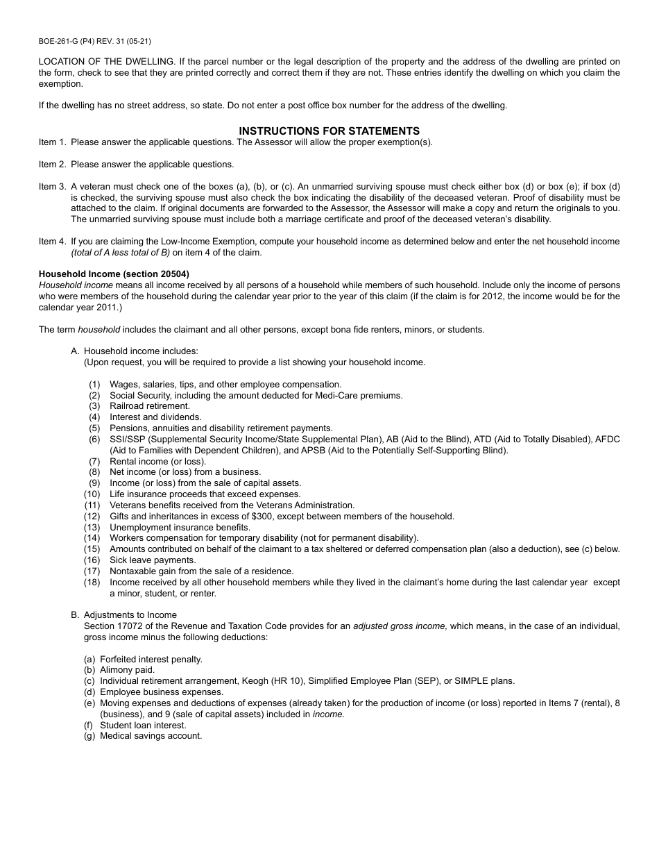 Form Boe 261 G 2022 Fill Out Sign Online And Download Fillable Pdf County Of Riverside 5291