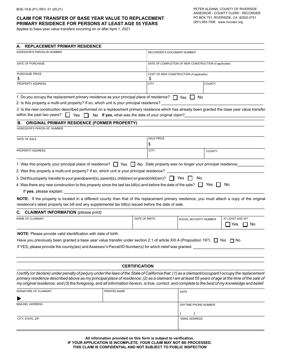 Form BOE-19-B - Fill Out, Sign Online and Download Fillable PDF, County ...