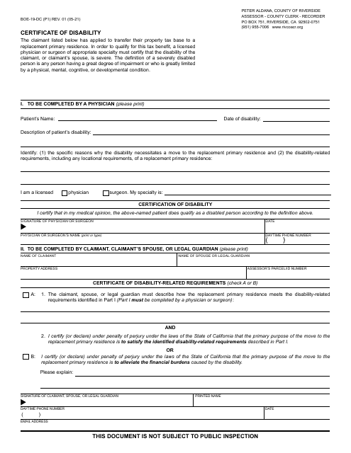 Form BOE-19-DC  Printable Pdf