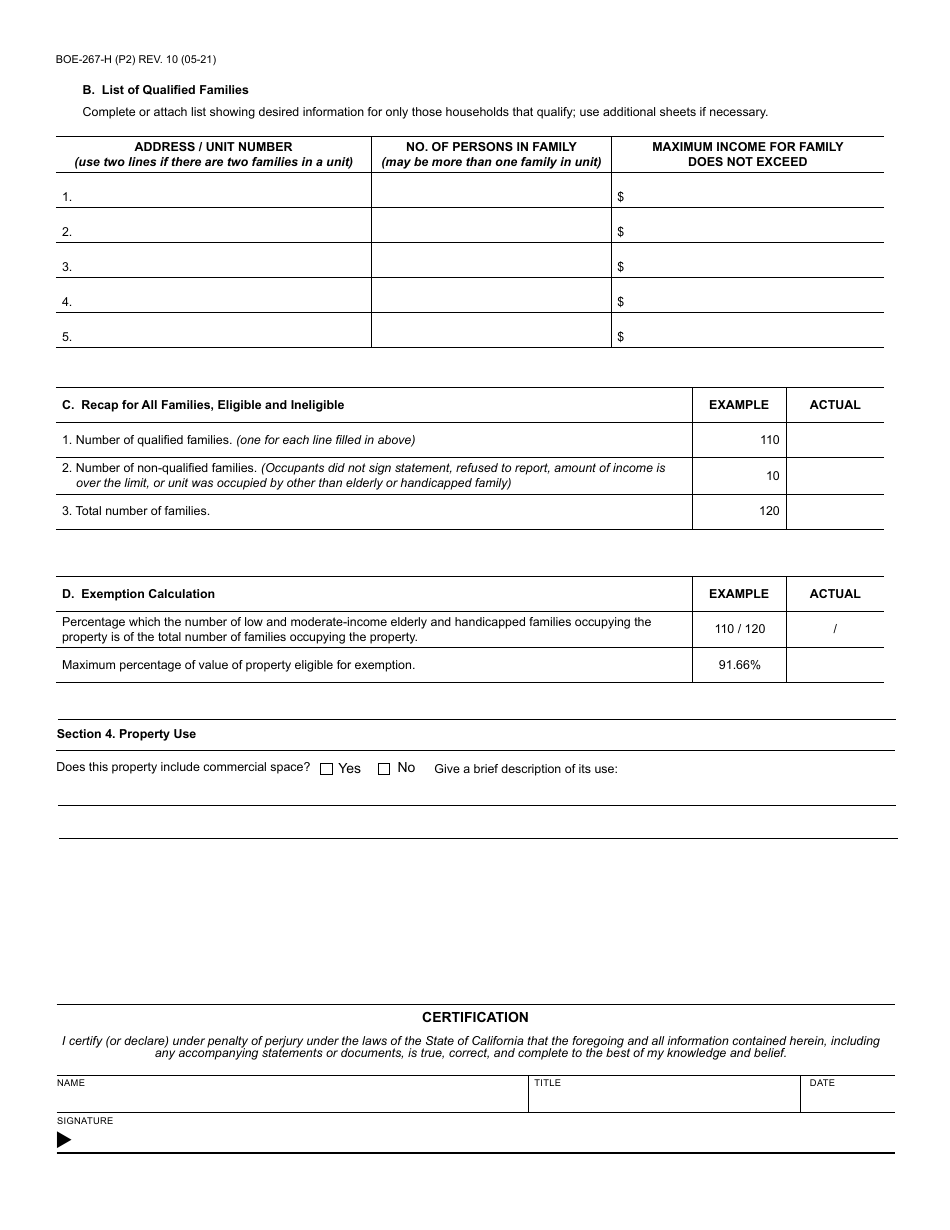 Form BOE-267-H Welfare Exemption Supplemental Affidavit, Housing - Elderly or Handicapped Families - County of Riverside, California, Page 2