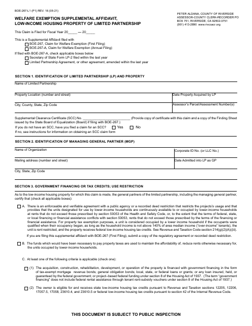 Form BOE-267-L1  Printable Pdf