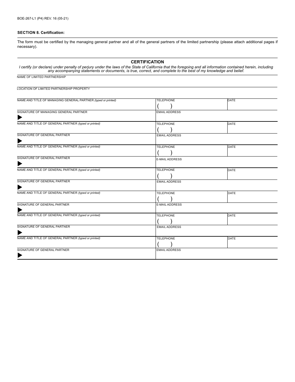 Form BOE-267-L1 Welfare Exemption Supplemental Affidavit, Low-Income Housing Property of Limited Partnership - County of Riverside, California, Page 4