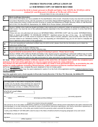 Form ACR336 Application for Certified Copy or Search of a Birth Record - County of Riverside, California, Page 2