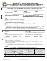 Document preview: Formulario ACR406 Aplicacion Para Una Copia Certificada O Busqueda De Una Acta De Defuncion - County of Riverside, California (Spanish)