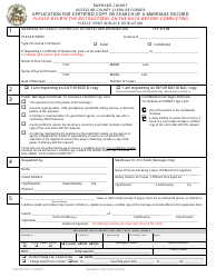 Document preview: Form ACR485 Application for Certified Copy or Search of a Marriage Record - County of Riverside, California
