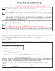 Form ACR485 Application for Certified Copy or Search of a Marriage Record - County of Riverside, California, Page 2