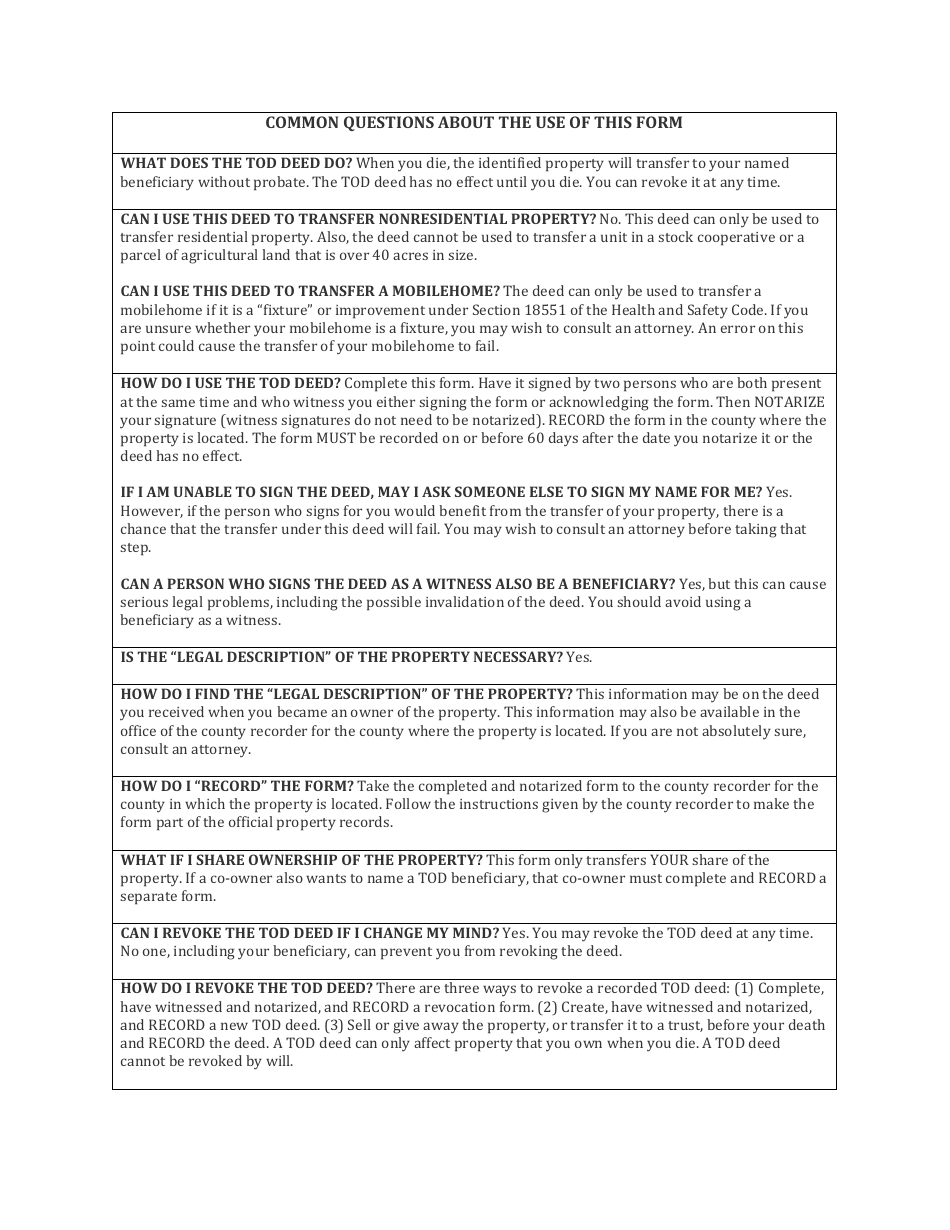 Revocable Transfer on Death (Tod) Deed - County of Los Angeles, California, Page 2